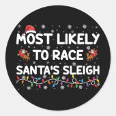 最も可能性が高いレースSantasスリー家族のクリスマス ラウンドシール (正面)