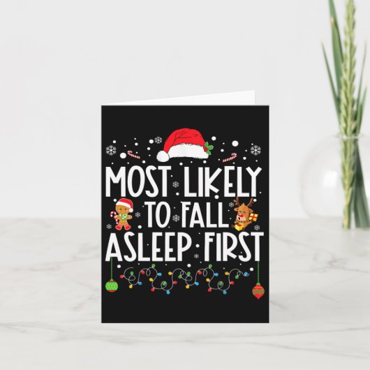 最も可能性が高い秋眠っている最初のおもしろいクリスマス家族 カード (正面)
