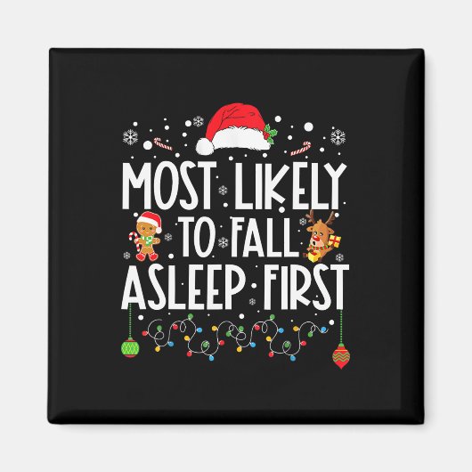 最も可能性が高い秋眠っている最初のおもしろいクリスマス家族 マグネット (正面)