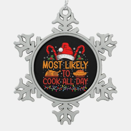最も可能性が高い調理師日の感謝祭クリスマス スノーフレークピューターオーナメント (正面)