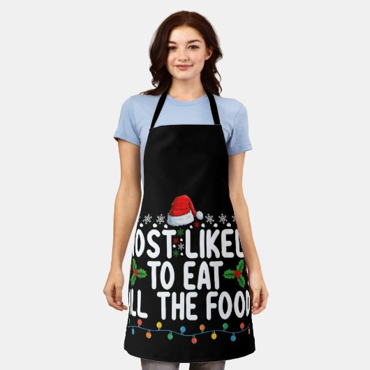 最も可能性が高い食べすべての食べ物のクリスマス家族 エプロン (着用した状態)
