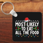 最も可能性が高い食べすべての食べ物のクリスマス家族 キーホルダー (正面)