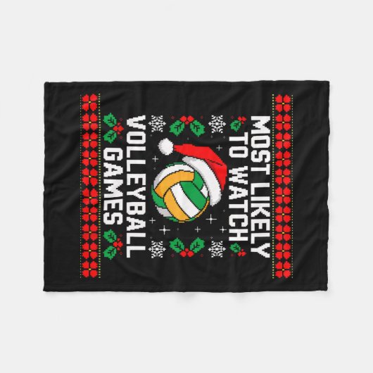 最も可能性の高い時計バレーボールのサンタクリスマスマッチ フリースブランケット (正面(横))