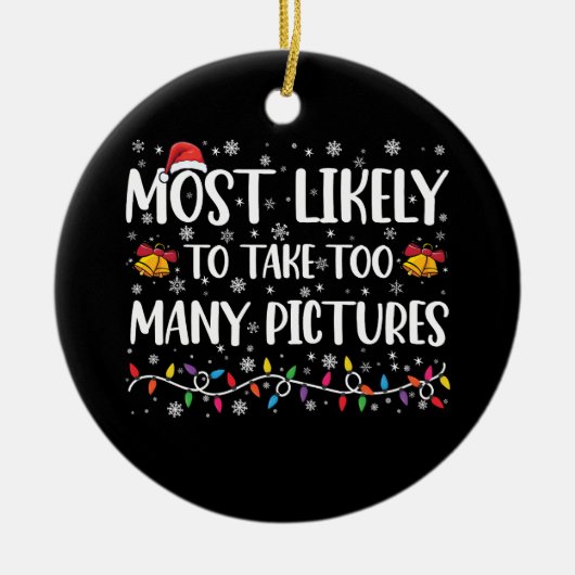 最も多すぎる多くの写真家族クリスマス セラミックオーナメント (正面)