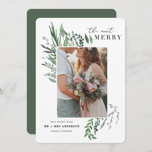 最も多メリーくの植物写真の新しいクリスマスカード 招待状 (正面/裏面)