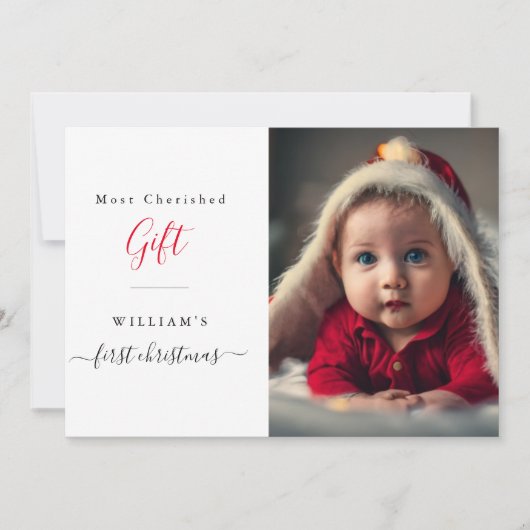 最も大切なギフトベビーの初めてのクリスマス写真 シーズンカード (正面)