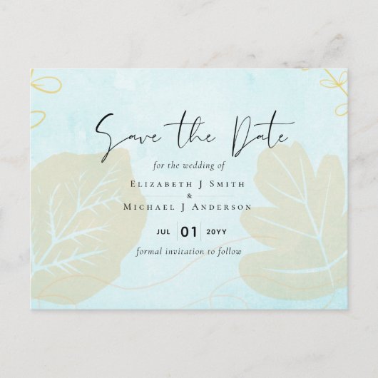 最も安い結婚水彩青洗いスクリプト ポストカード (正面)