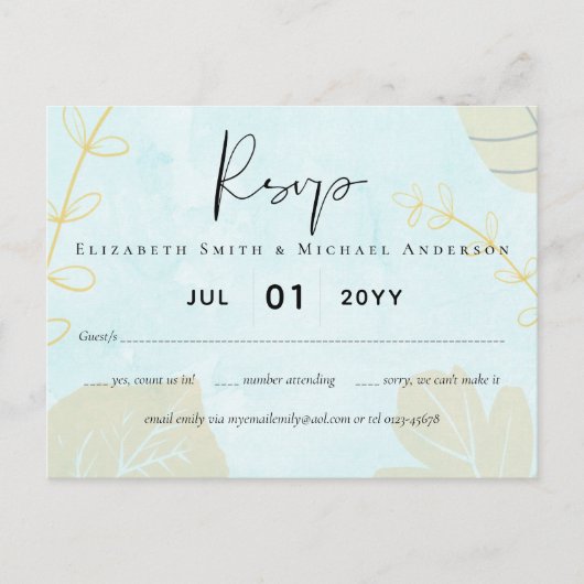 最も安い結婚水彩青洗いスクリプト ポストカード (正面)