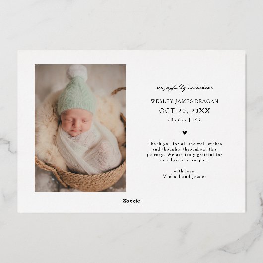 最も小さなノエル・クリスマスの誕生発表 箔シーズンカード (裏面)