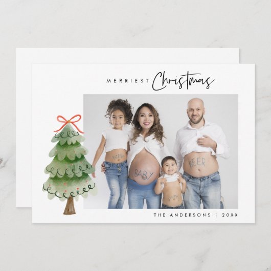 最も幸せなクリスマス ファミリーフォト クリスマスツリー シーズンカード (正面/裏面)
