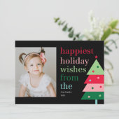最も幸せなツリー ファン モダン ホリデー フォト カード (スタンド正面)