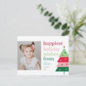 最も幸せなツリー ファン モダン ホリデー ポストカード (スタンド正面)