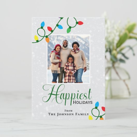 最も幸せなホリデーシーズンのクリスマスイルミネーション家族写真 シーズンカード (スタンド正面)