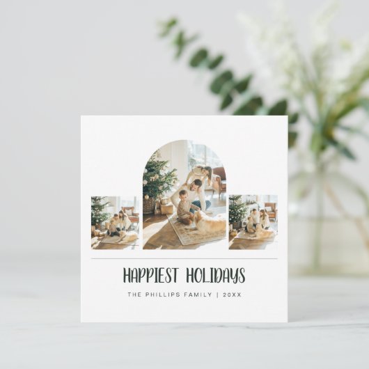 最も幸せなホリデーズアーチグリーンフォトクリスマス シーズンカード (スタンド正面)