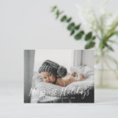 最も幸せなホリデーズファミリーフォトクリスマス シーズンポストカード (スタンド正面)