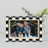 最も幸せなホリデーズブラックバッファロープレイドフォト金ゴールド 箔シーズンカード (立ち正面)