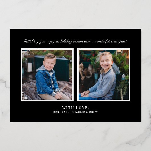 最も幸せなホリデーズブラックバッファロープレイドフォト金ゴールド 箔シーズンカード (裏面)