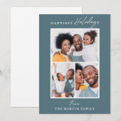 最も幸せなホリデーズブルーフォトコラージュ シーズンカード (正面/裏面)