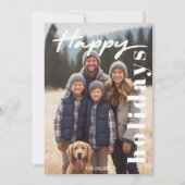 最も幸せなホリデーネイビープレイドタータン1枚の写真モダン シーズンカード (正面)