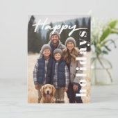 最も幸せなホリデーネイビープレイドタータン1枚の写真モダン シーズンカード (スタンド正面)