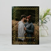 最も幸せなホリデー スタンプ ファミリー フォト 箔シーズンカード (立ち正面)