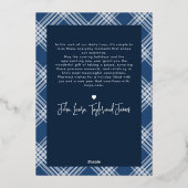 最も幸せなホリデー ネイビープレイドタータン 1枚の写真 現代 箔シーズンカード (裏面)