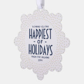 最も幸せなホリデー ネイビー & ゴールドのコンフェッティ写真 オーナメントカード (左)