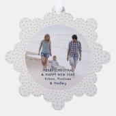 最も幸せなホリデー ネイビー & ゴールドのコンフェッティ写真 オーナメントカード (裏面)