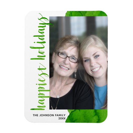 最も幸せなモダン休暇オフセンター1フォトグリーン マグネット (縦)