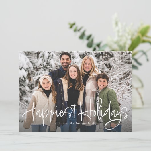 最も幸せな休日のシンプルな楽しいスクリプト写真 赤 シーズンカード (スタンド正面)