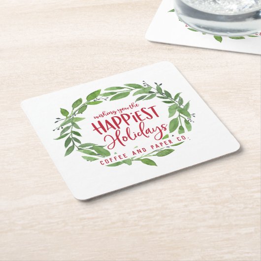 最も幸せな休日のビジネス企業のクリスマス スクエアペーパーコースター (アングル)