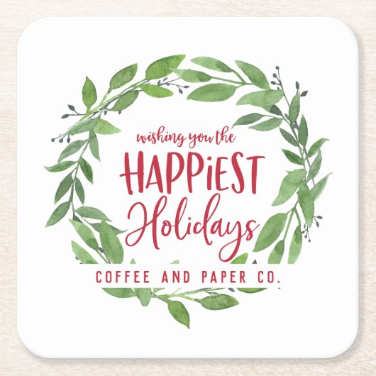 最も幸せな休日のビジネス企業のクリスマス スクエアペーパーコースター (正面)