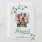 最も幸せな休日クリスマスライトファミリーフォト シーズンカード (正面)