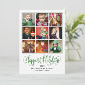 最も幸せな休日グリーンスクリプトフォトコラージュ シーズンカード (スタンド正面)