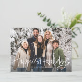 最も幸せな休日シンプルおもしろいスクリプトの写真の緑 シーズンカード (スタンド正面)