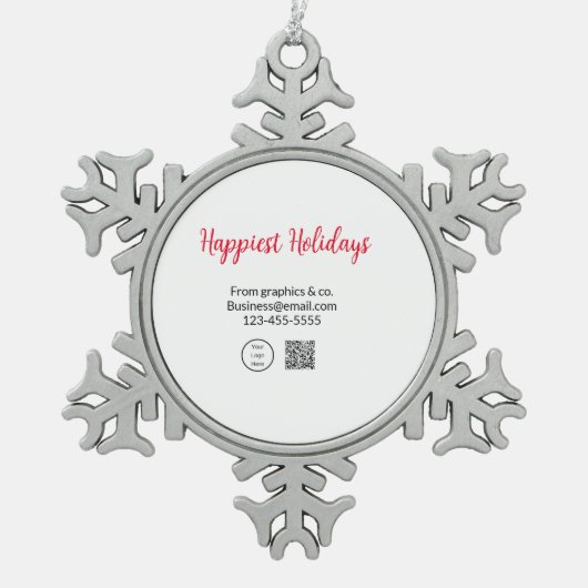 最も幸せな休日ビジネスのロゴ名を追加q rコード スノーフレークピューターオーナメント (正面)
