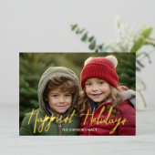 最も幸せな休日フルフォトスクリプト – Plaidアクセント 箔シーズンカード (立ち正面)