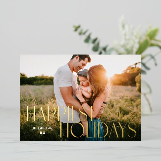 最も幸せな休日モダンタイプ写真 箔シーズンカード (立ち正面)