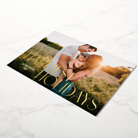 最も幸せな休日モダンタイプ写真 箔シーズンカード (回転した状態)