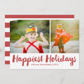 最も幸せな休日レッドスクリプトクリスマスマルチフォト シーズンカード (正面/裏面)