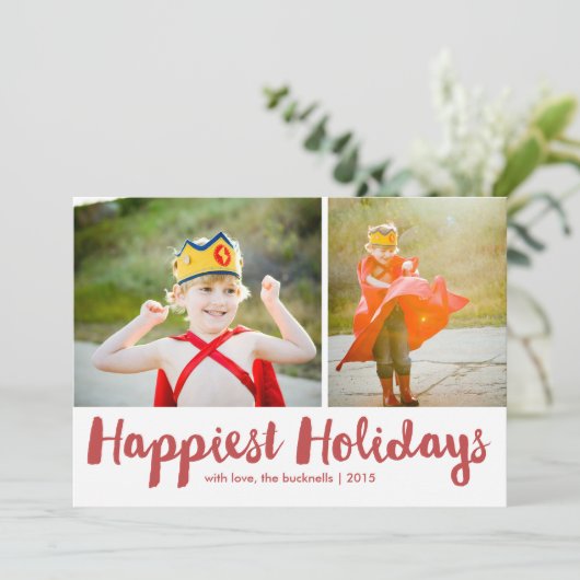 最も幸せな休日レッドスクリプトクリスマスマルチフォト シーズンカード (スタンド正面)