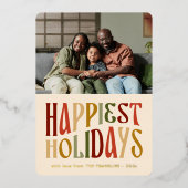最も幸せな休日レトロカラフルクリスマスフォト 箔シーズンカード (正面)
