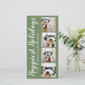 最も幸せな休日4フォトコラージクリスマスグリーン シーズンカード (スタンド正面)