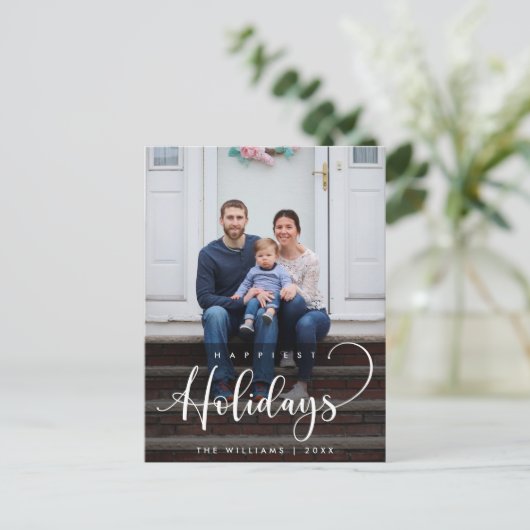 最も幸せな休日、クリスマスグリーティングファミリーフォト ポストカード (スタンド正面)