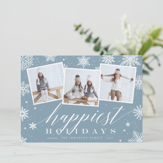 最も幸せな休日 |スノーフレーク3フォトコラージュ シーズンカード (スタンド正面)