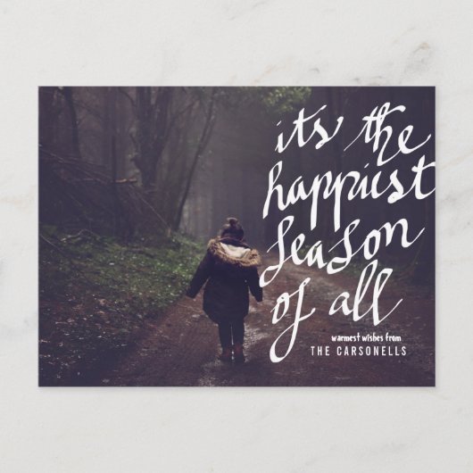 最も幸せな季節のタイポグラフィーハolidayフォト シーズンポストカード (正面)