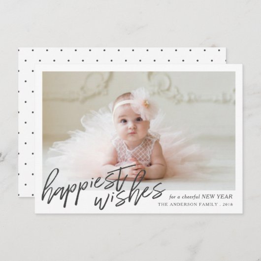 最も幸せな新年の願い手書きの額入り写真 シーズンカード (正面/裏面)