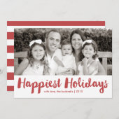 最も幸せな祝日レッドスクリプトクリスマスフォトカード シーズンカード (正面/裏面)