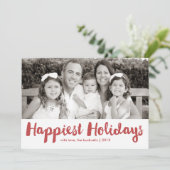 最も幸せな祝日レッドスクリプトクリスマスフォトカード シーズンカード (スタンド正面)