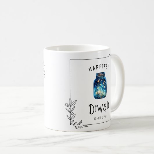 最も幸せなDiwali水の色の星カスタマイズ コーヒーマグカップ (正面右)